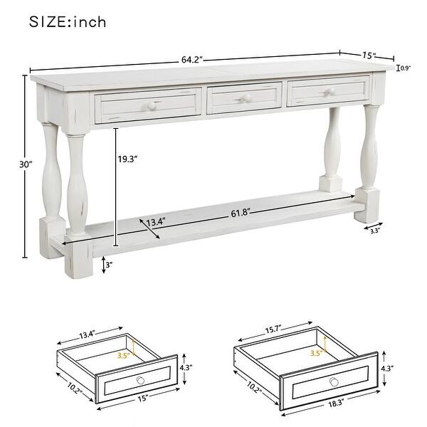 Classic Console Table 64" Long with 3 Drawers & a Shelf, ExtraLong